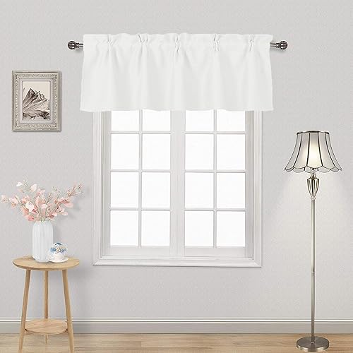 DWCN Valance Curtains Blackout Valance for Kitchen Solid Rod Pocket Window Treatments Curtain Valance for Kitchen Bathroom Windows 52x18 inch Long, 1 Panel White