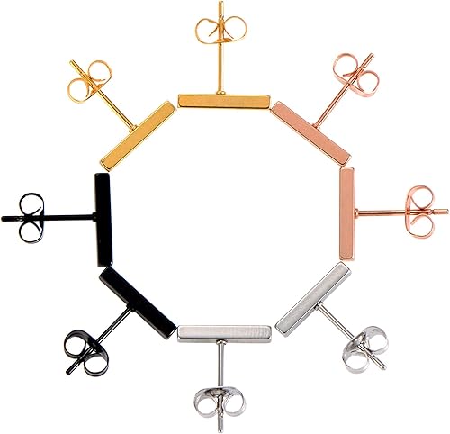 Vista 6 de Mudder - 4 pares de arete de acero inoxidable, barra rectangular para hombre o mujer, 4 colores disponibles.