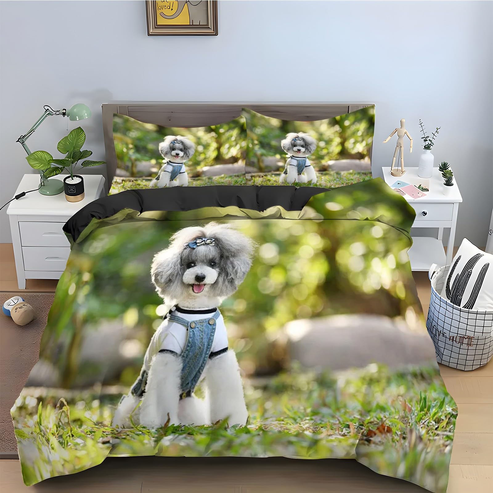 Housse de couette 200x200 caniche en microfibre avec 2 taies