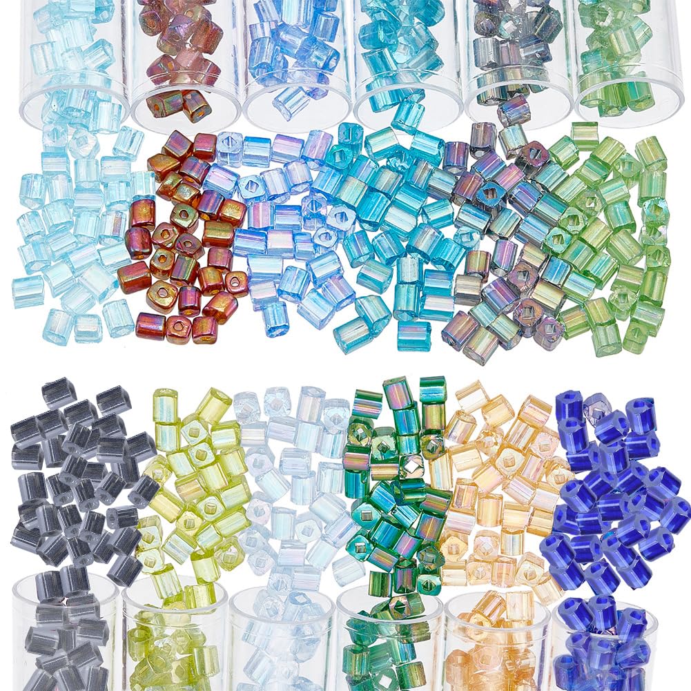 NBEADS 960 Pcs 12 Colors Seed Beads Cube Beads, Square Hole Glass Seed Beads Spacer, Cube Mini Beads Japanese Glass Beadsfor Bracelet Necklace Earring Jewelry Making