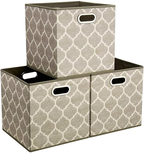 QY-SC01-3 - Cubos de almacenamiento de tela de 13 x 13 x 13 pulgadas con patrón de cuadrícula de impresión, cubos de almacenamiento plegables para