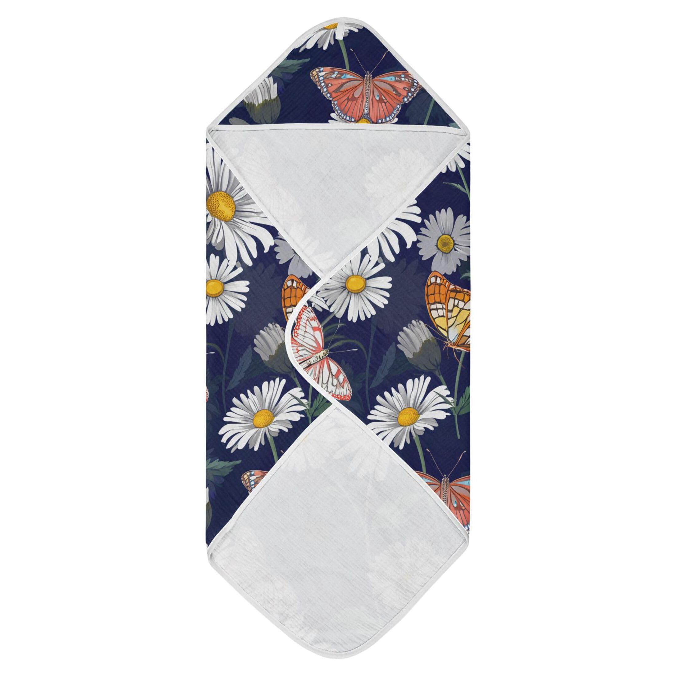 Kigai Baby Hooded Towel Absorbent Baby Bath Shower Towel with Hood for Newborn Boys Girls Babies Infant Toddler (Daisies Butterflies 35 x 35 in)