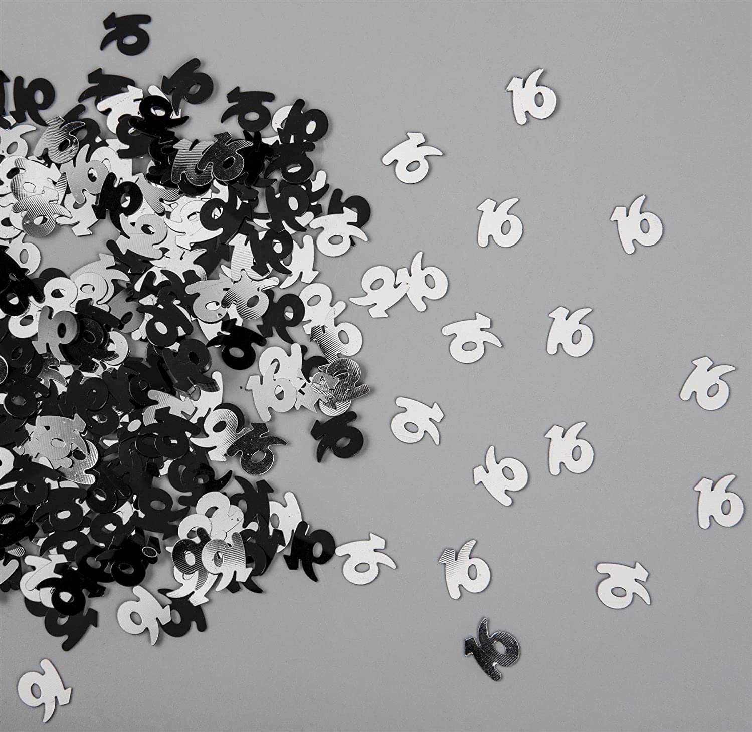 14g Black & Silver 16th Birthday Confetti Foil Metallic Glitz Table Scatter Sprinkles Age Bday Party Decorations