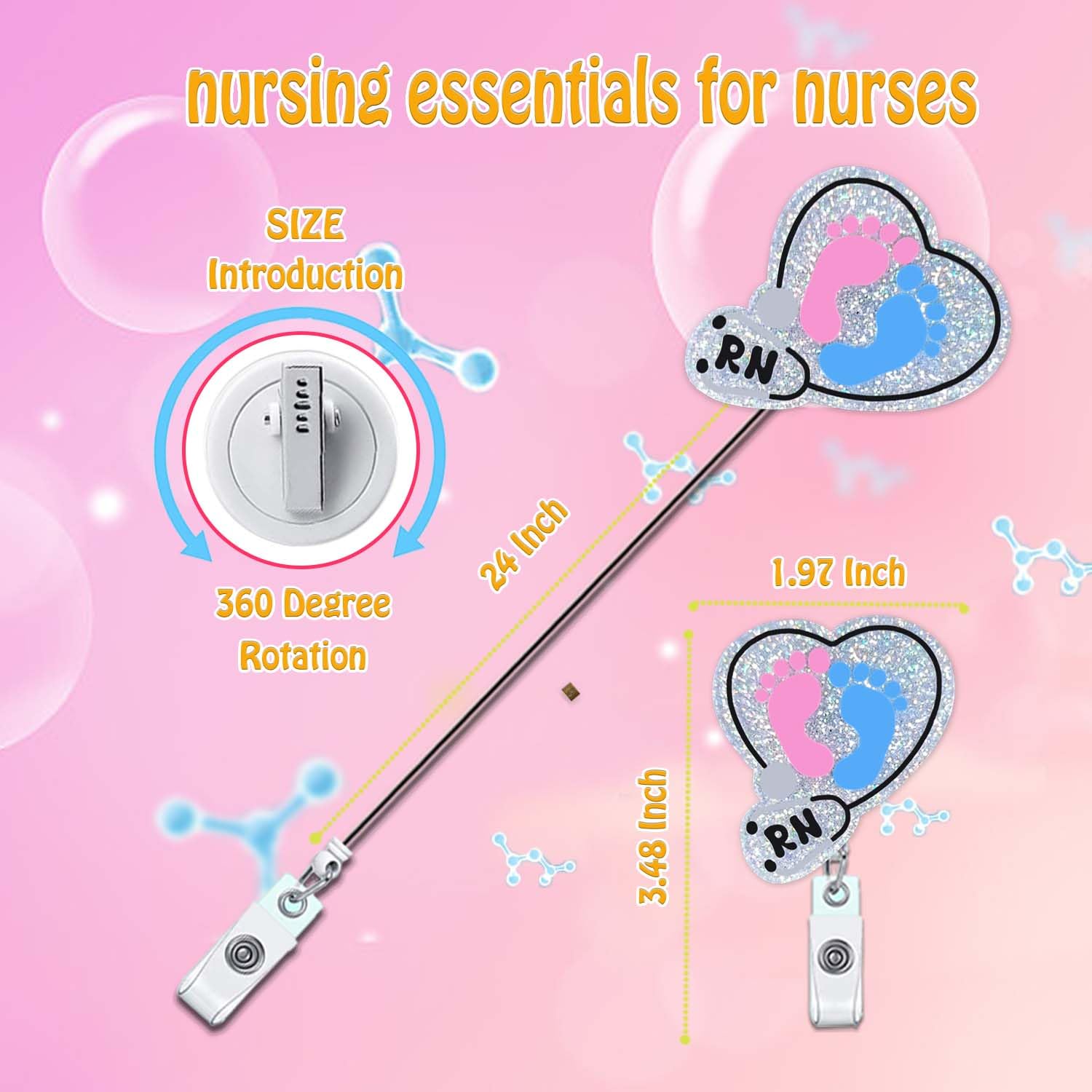 ANDGING Nurse Badge Reel Holder - Cute & Funny Retractable ID Badge Clip For RN, L&D, NICU - View #7