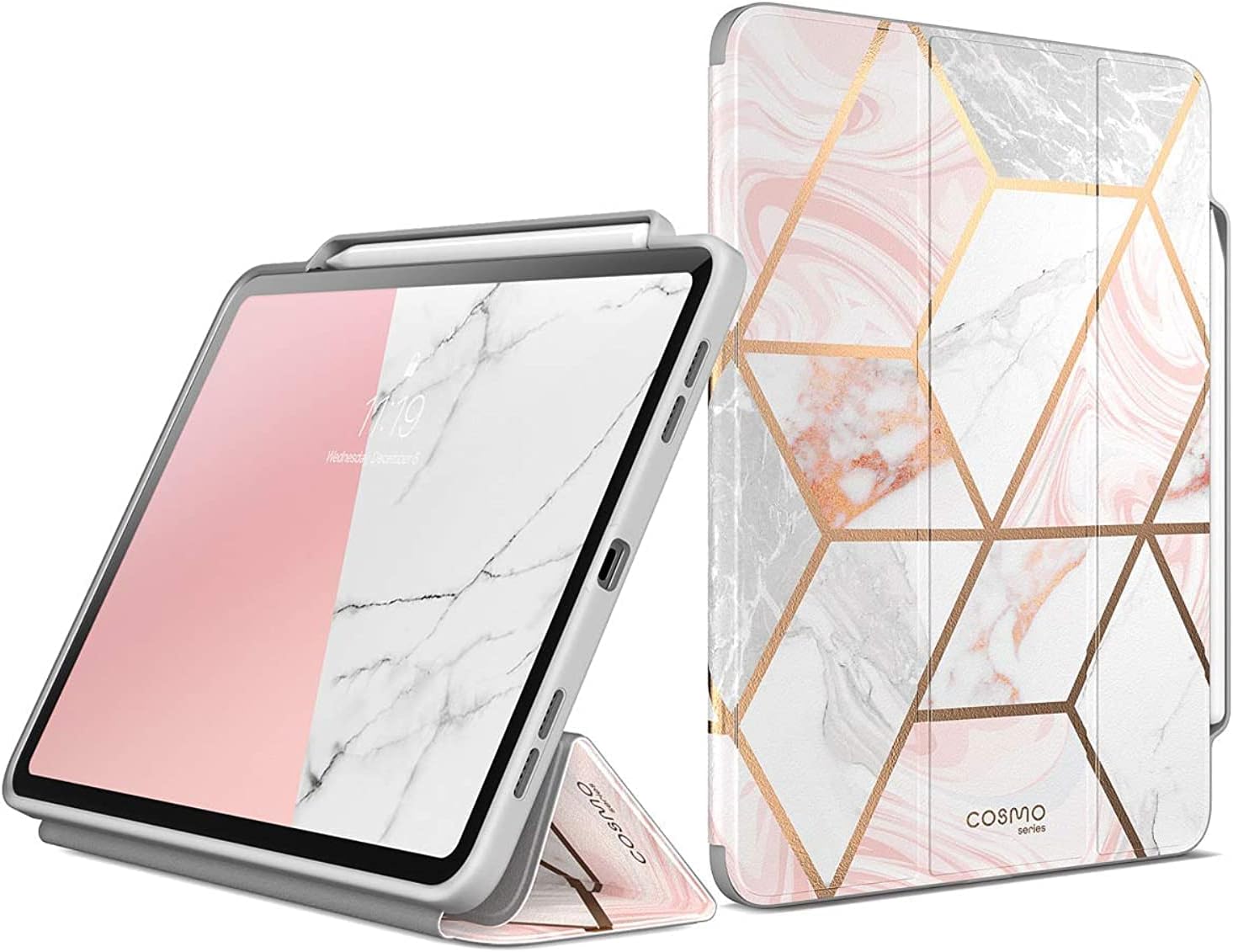 i-Blason Cosmo Case for New iPad Pro 11 Inch (2020/2018), [Supports Pencil 2 Wireless Charging] Full-Body Trifold Stand Protective Case Smart Cover with Auto Sleep/Wake & Pencil Holder (Marble)
