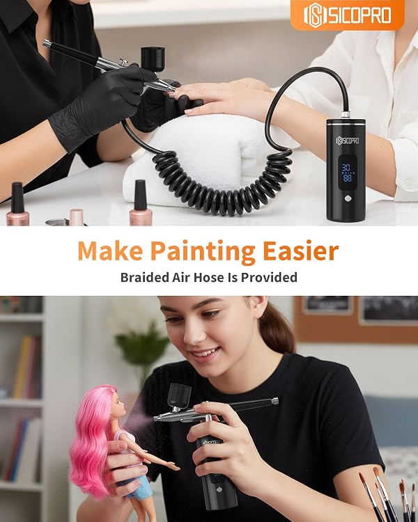 SICOPRO Airbrush Kit, Cordless Airbrush for Nails, Air Brush Kit With Air Compressor for Models/Shoes/Cakes/Hair, Air Brush Guns For Painting by SICOPRO - Image 3
