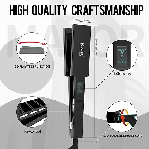 Miniatura 6 de Plancha plana profesional de titanio K&K de 1.75 pulgadas para cabello liso y rizado (1.75 pulgadas)