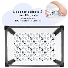 Yoofoss Pack and Play Sheets Fitted, Mini Crib Sheets 2-Pack for Pack N Play Mattress, Stretchy Playard Sheet, Soft and Breathable (Panda)