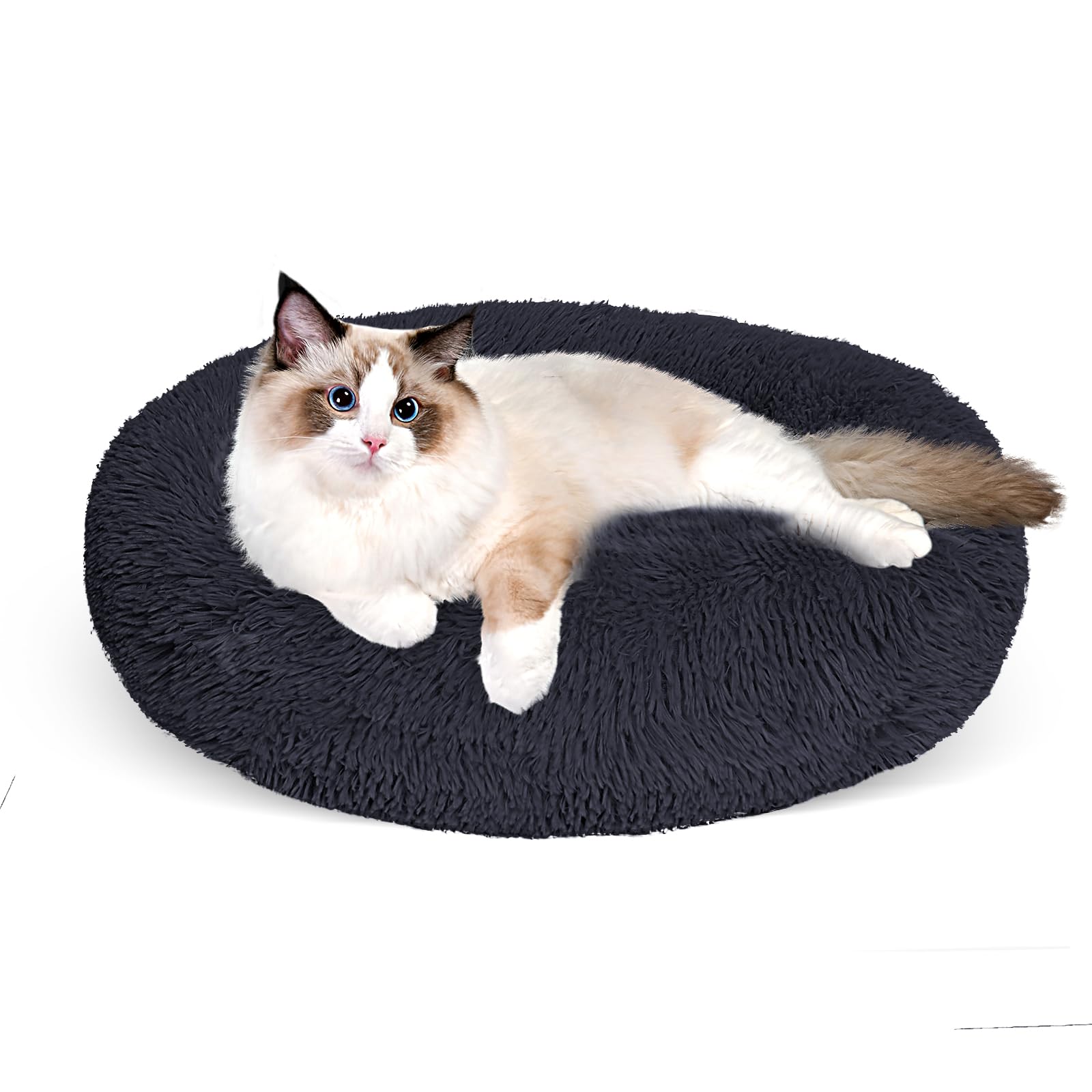 CgzmluckyCat Bed for Indoor Cats,20 Inch Cat Bed Machine Washable, Fluffy Round Pet Bed Non-Slip, Calming Soft Plush Donut Cuddler Cushion Self Warming for Puppy and Kitten
