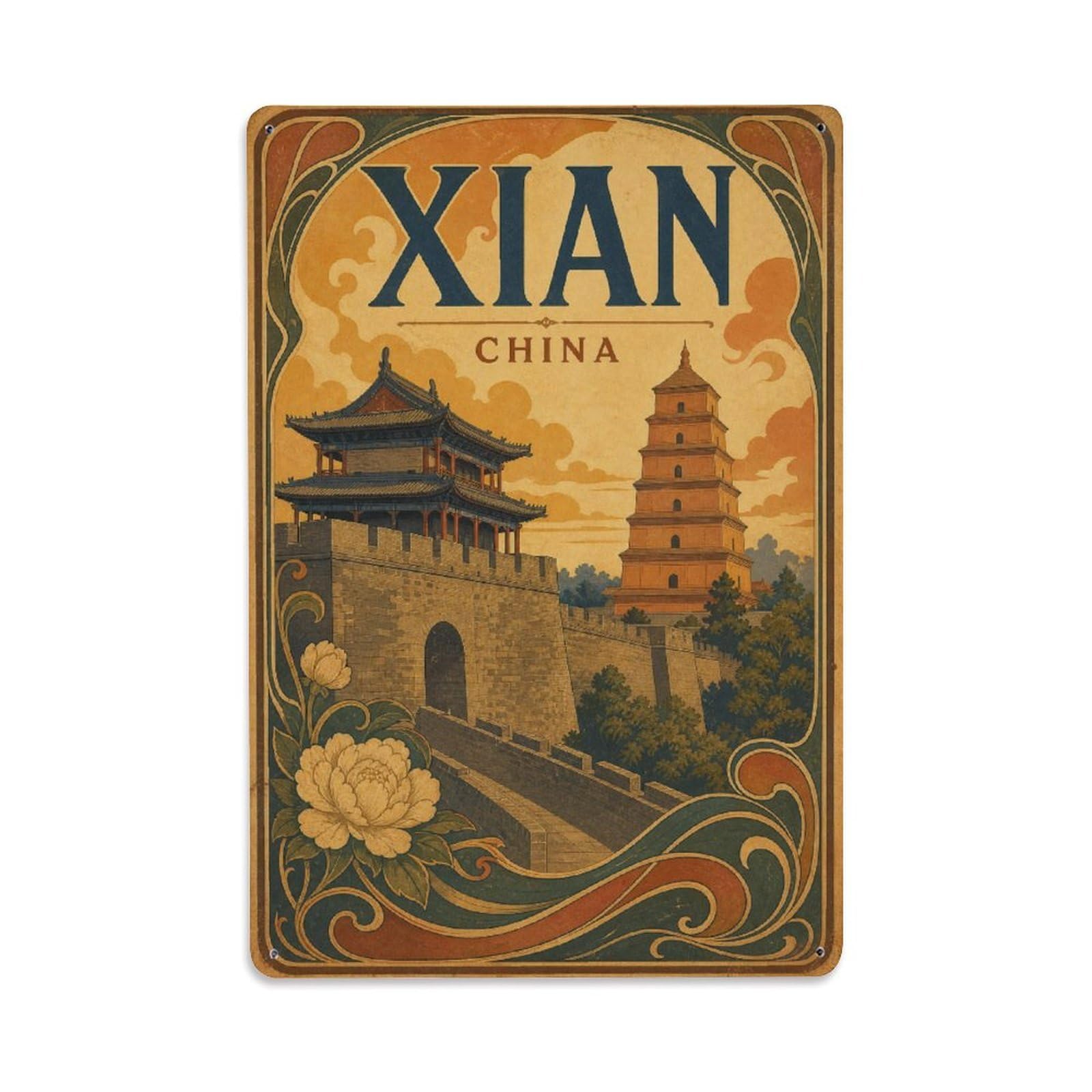 Vintage Travel China Xian Metal Tin Sign Plaque Wall Decor for Cafe, Club Bar, Office, Garden Metal Poster 8x12Inch