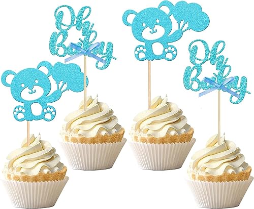 Miniatura 4 de 36 piezas de decoración de cupcakes con lazo rosa y azul para revelación de género, temática de niño o niña, decoración de cupcakes de papel para