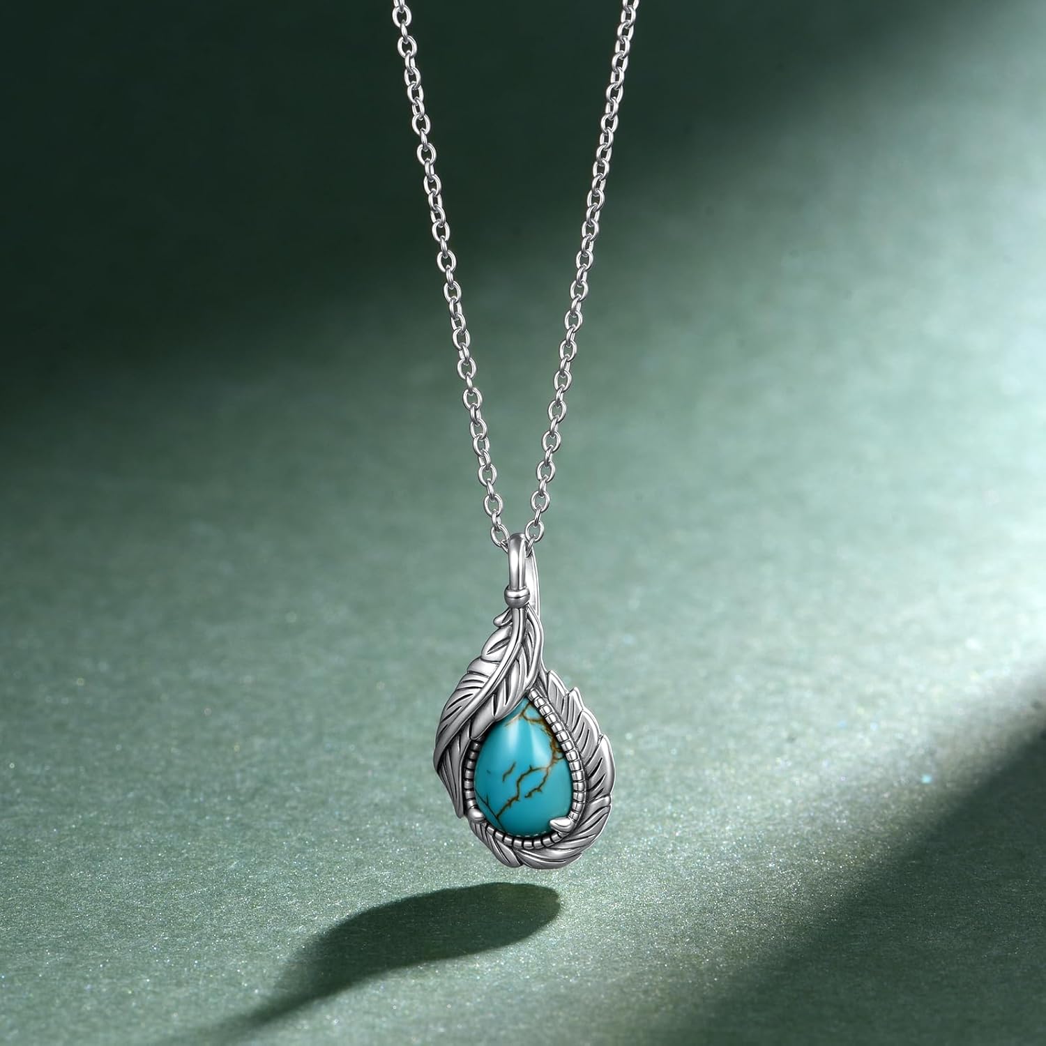Genuine Turquoise Necklace for Women 925 Sterling Silver Western Feather Necklace Vintage Western Nature Gemtone Necklaces Real Turquoise Jewelry for Women - Image 2