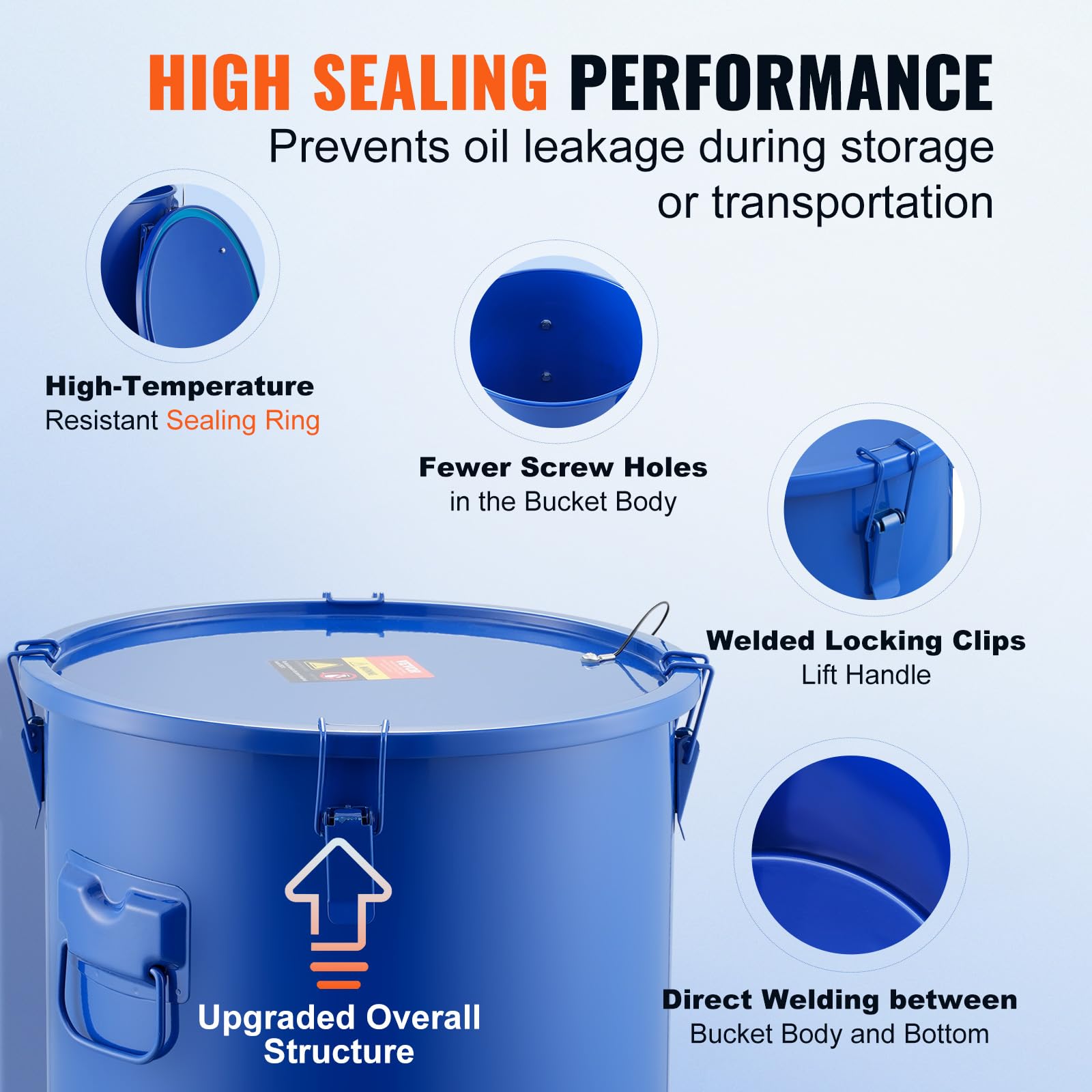 VEVOR Secchio per Grasso per Friggitrice, Contenitore per Smaltimento Olio da 8 Gal Secchio per Olio per Friggitrice in Acciaio al Carbonio con Rivestimento Antiruggine, Clip di Chiusura, Blu