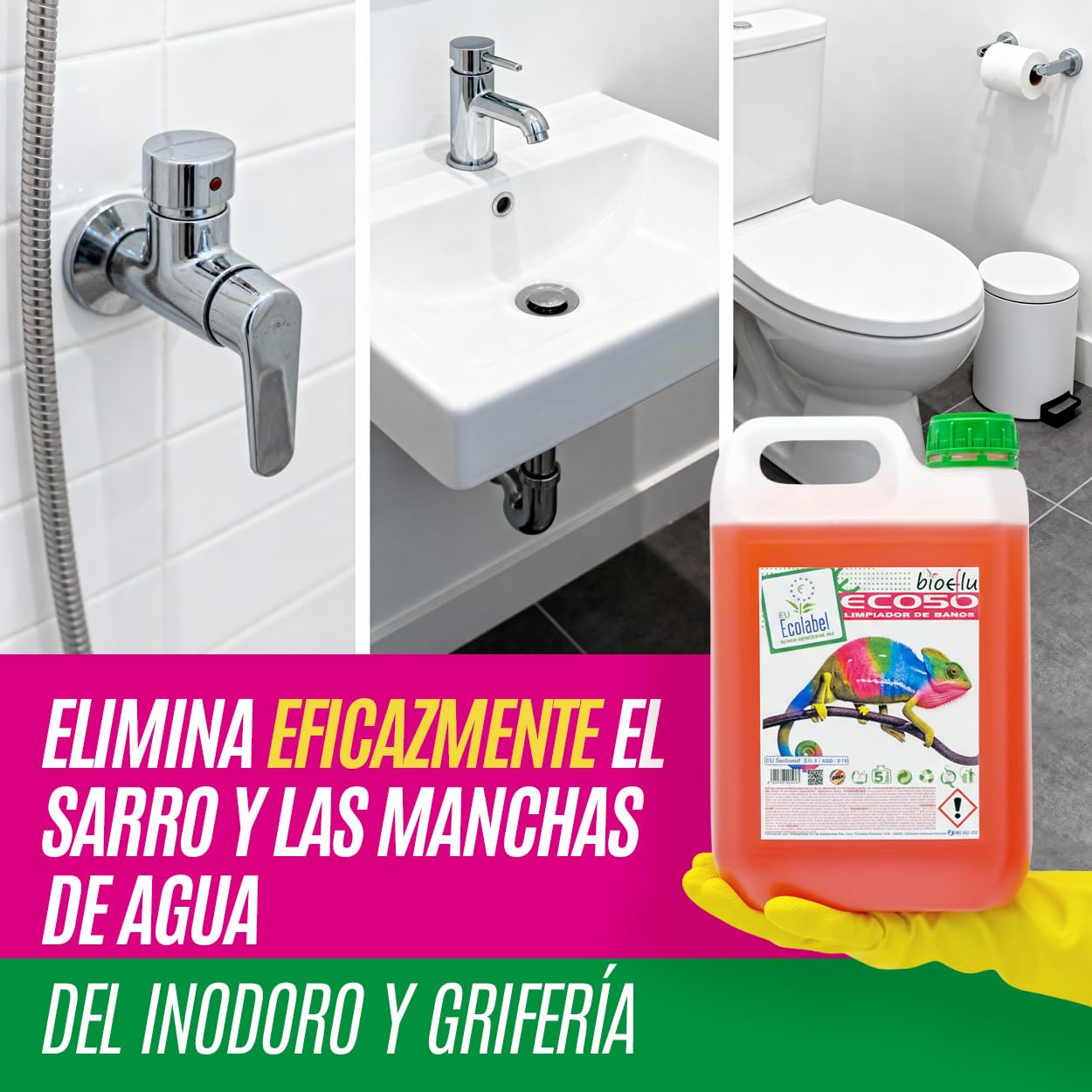 BIOEflu ECO50 Limpiador de Baños Ecológico 5000 ml – Limpieza Baño Profesional – Limpia WC Antical con Ecolabel – Multiusos Limpieza para Inodoros, y Grifería