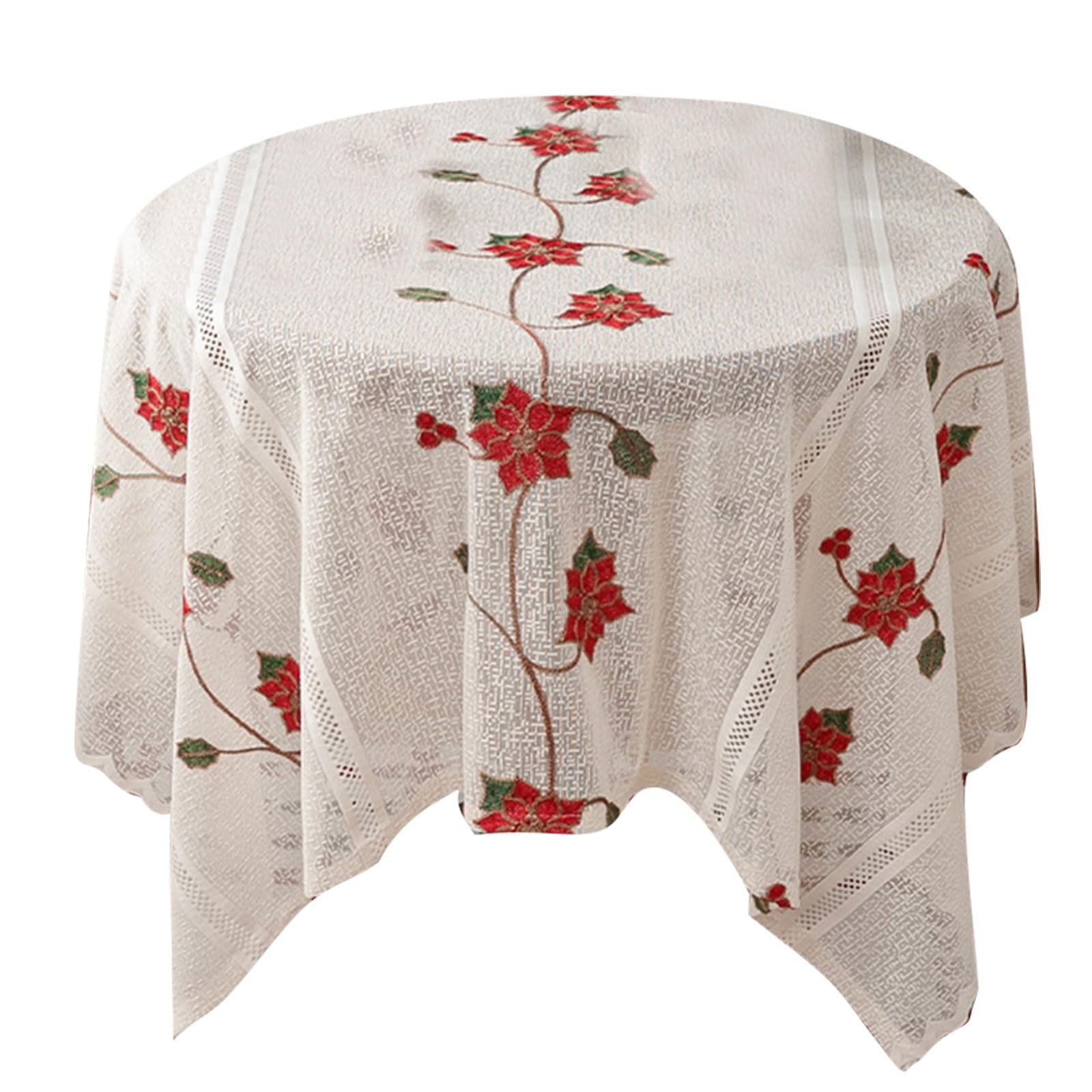 Jazuaiao Embroidered Christmas Tablecloth, Polyester Fabric Spill-Resistant Multiple Sizes for Hotel, Restaurant, Home Christmas Tablecloth Embroidery