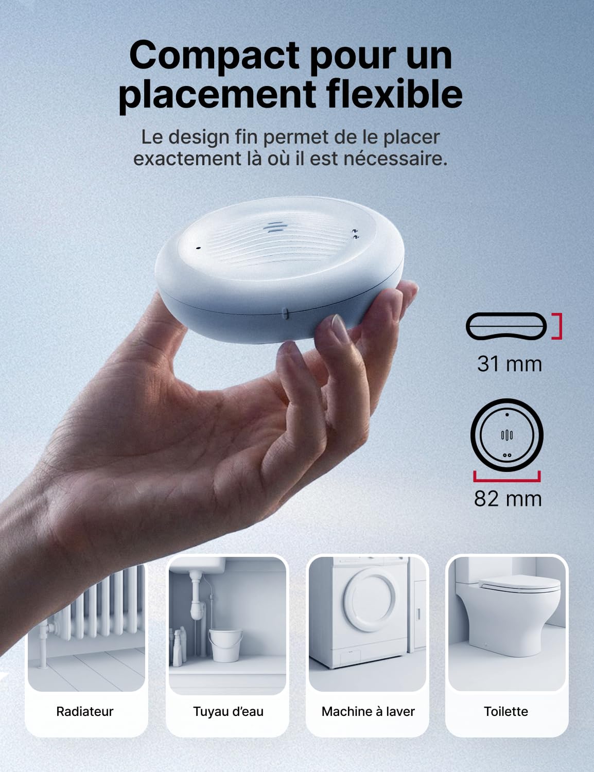 X-Sense Détecteur Wi-FI de Fuite d’Eau et de Basse Température, Capteur Intelligent 2-en-1 avec Alertes sur l’App de X-Sense Home Security, pour Cuisine, Salle de Bain, sous-Sol, Lot de 1
