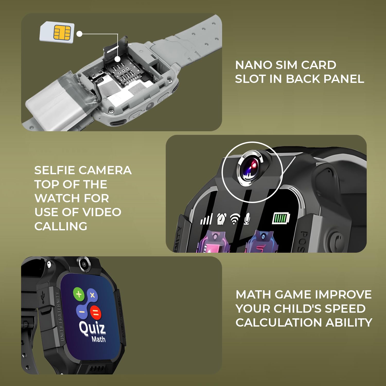 GameSir Kids Smartwatch for Boys & Girls, Men & Women, Sim Card Support, Location Tracker/GPS System, Music Player, Camera, Video,Notification, Alarm, Waterproof, Calling Smart Watch-Black — Amazon image 3