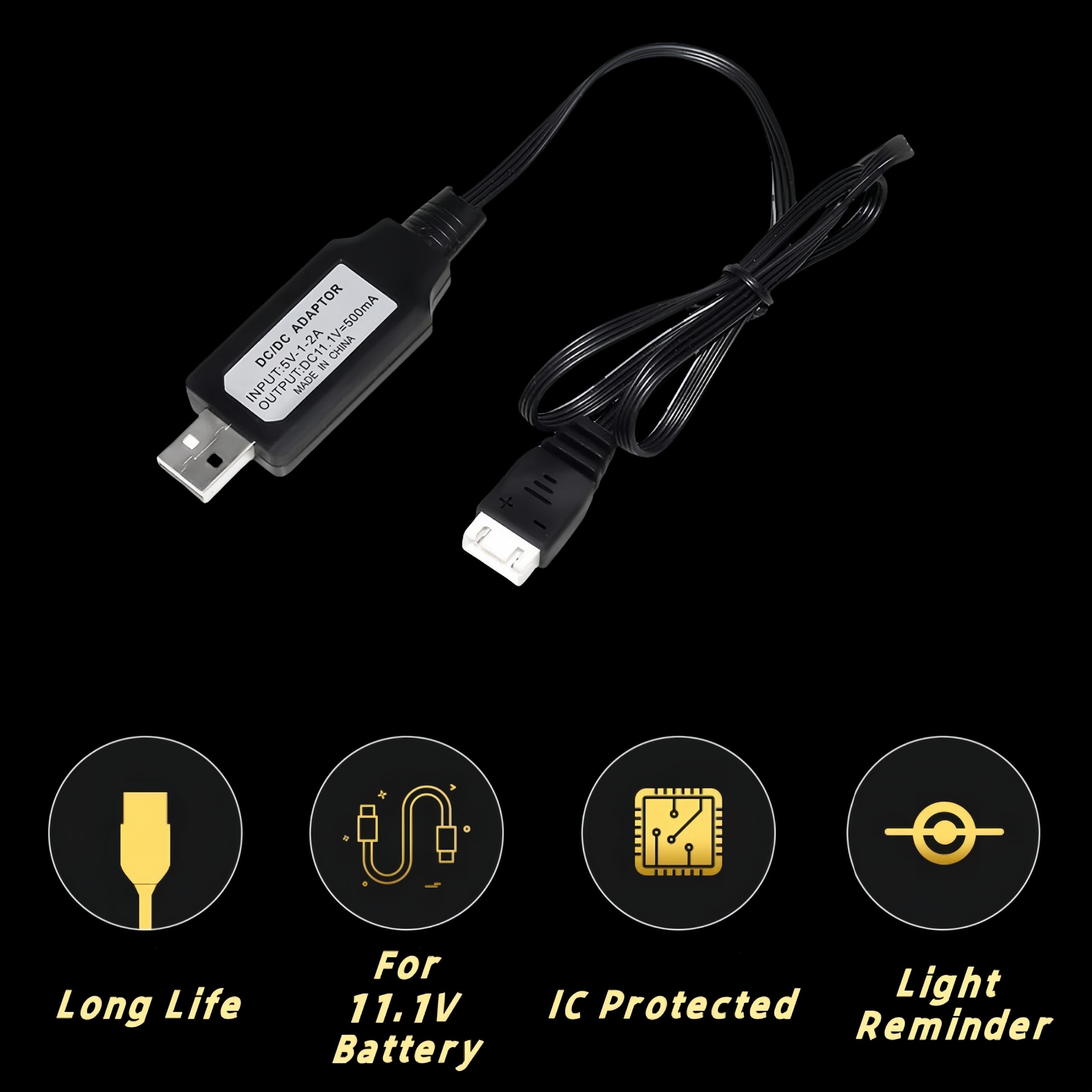 11.1V XH-4P 800mah USB Charger Cable for 11.1V 3S 3 Cell Lipo Battery RC Toys,Splatter Ball Gun, RC Car, RC Boat,RC Trucks and RC Plane