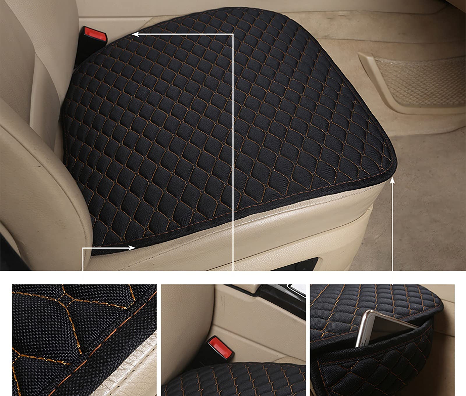 Juego completo de fundas protectoras para asientos delanteros y traseros de coche, tela de lino, tamaño universal (delantero + trasero), 3 piezas, beige)