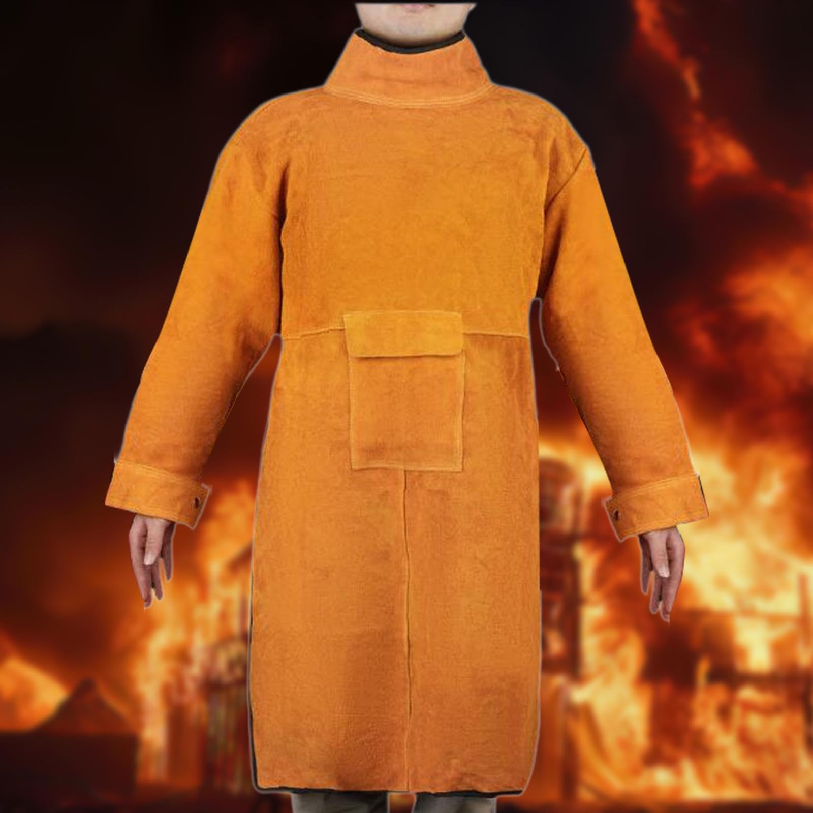 Veste de Soudeur, Tablier de Soudage à Manches Longues, Vêtement de Protection Ignifugé pour Soudeur et Charpentier/atelier, Longueur 105cm