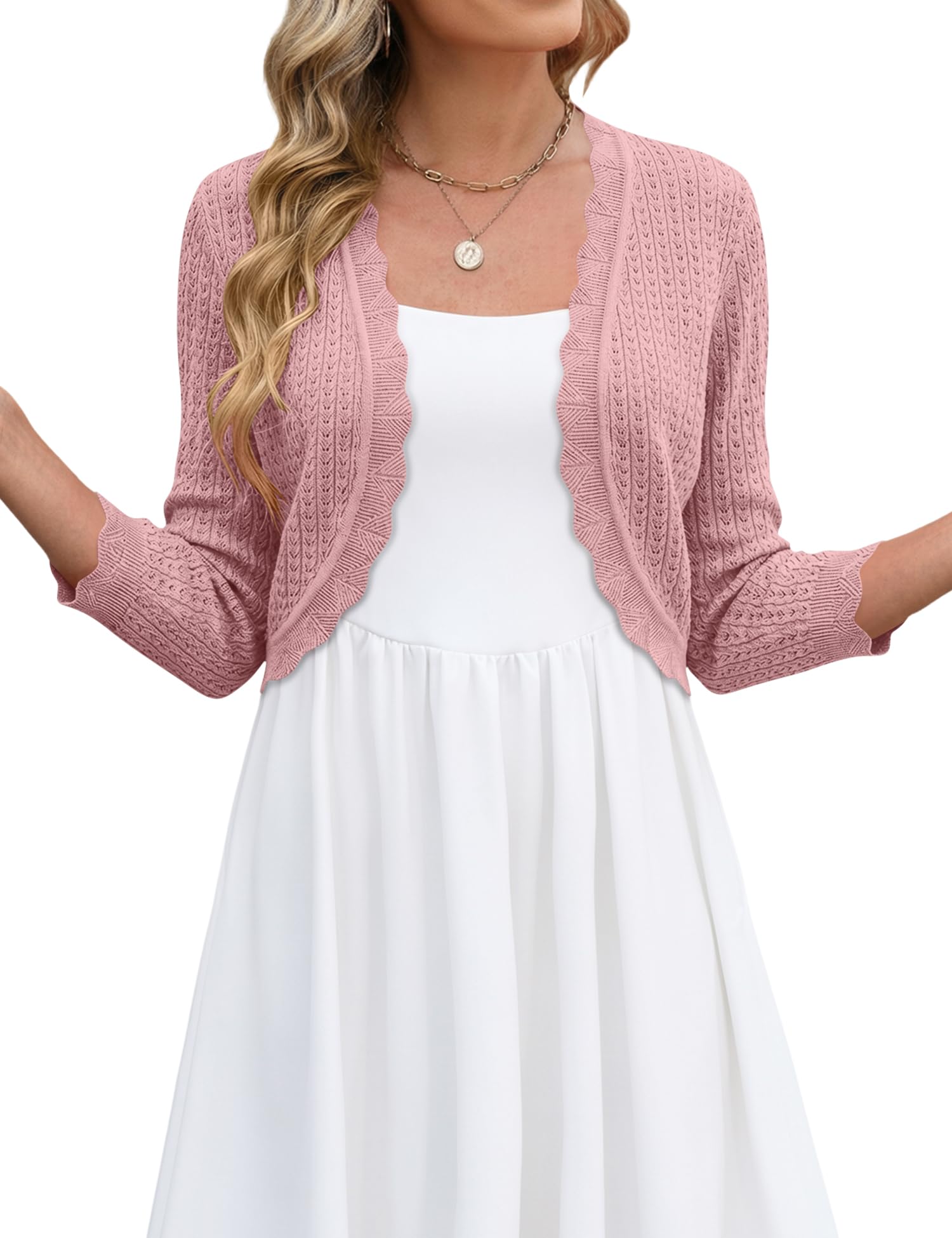 Women's 3/4 Sleeve Cropped Cardigan Knit Sweaters Trendy Open Front Bolero Shrugs for Dresses S-XXL-image-30