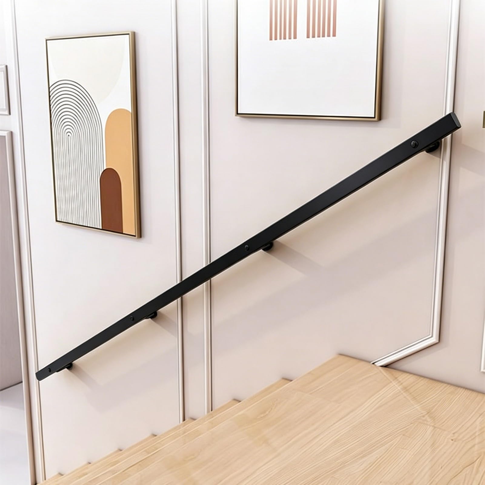 Drsyffsup One Color Staircase Handrail, Non-Slip & Sturdy Wall Mount Stair Railings Grab Bar, Heavy Duty Metal Iron Hand Rail For Indoor Outdoor Stairs, Porch, Corridor, Elderly Safety Support(18Ft/540Cm)
