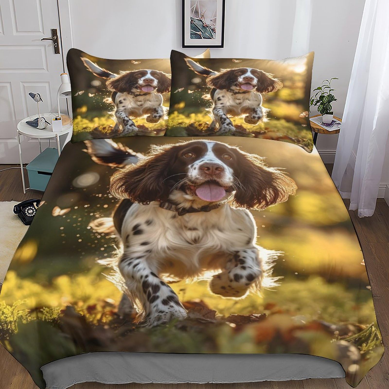 cenmoo Springer Spaniel 3D Duvet Cover for Children's And Adults Printed Cute Dog Quilt Stitch Bedding Set with Pillow Cases Double（200x200cm）