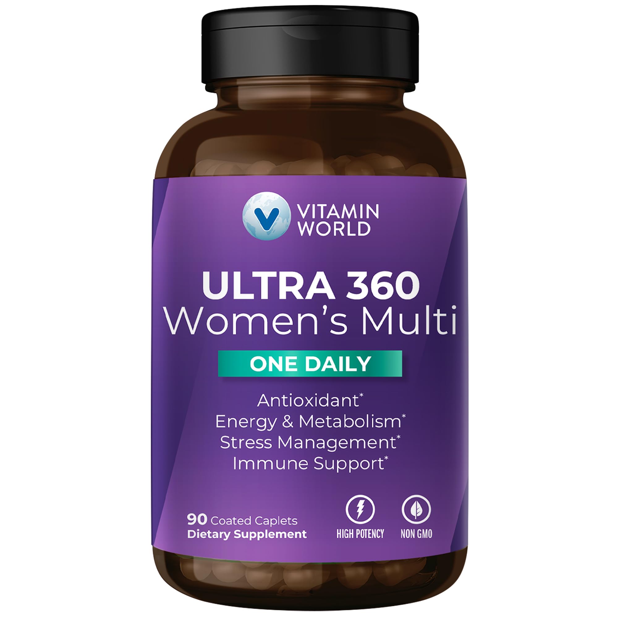 Vitamin WorldUltra 360 Multivitamin for Women One Daily, Women's Multivitamin with Collagen, Ashwagandha & Antioxidants, Supplement with Vitamin A, B, C & D for Energy & Immune Support, 90 Caplets