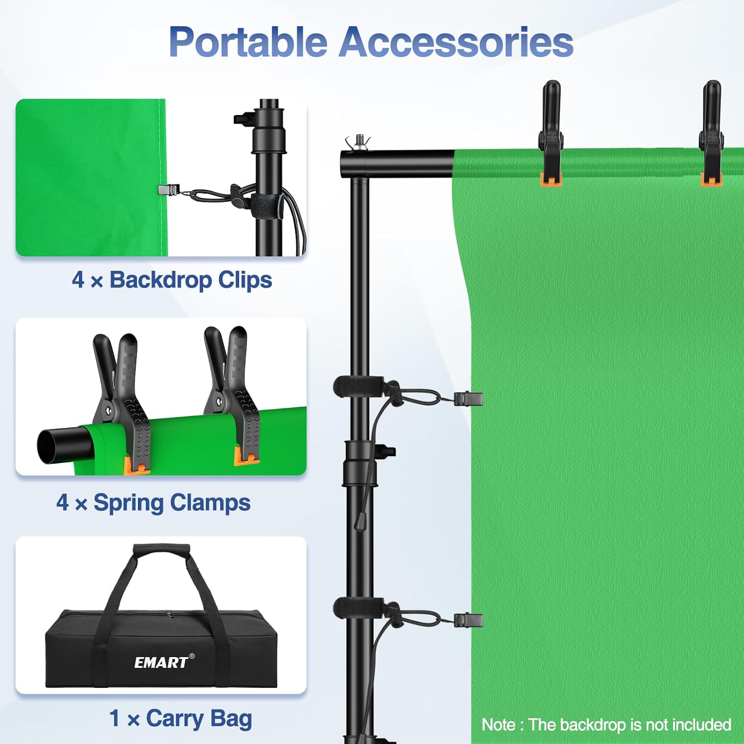 EMART 10x7.7ft Rolling Backdrop Stand with Wheels, Adjustable and Movable Photo Backdrop Banner Stand for Studio Photography, Wedding, Party Decoration, Video Recording, Events Decoration
