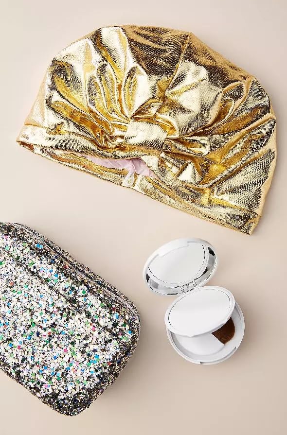 STYLEDRY Style Dry Disco Made Me Do It Set Hair Turban Shower Cap + Orange Blossom Dry Shampoo Compact + Bag