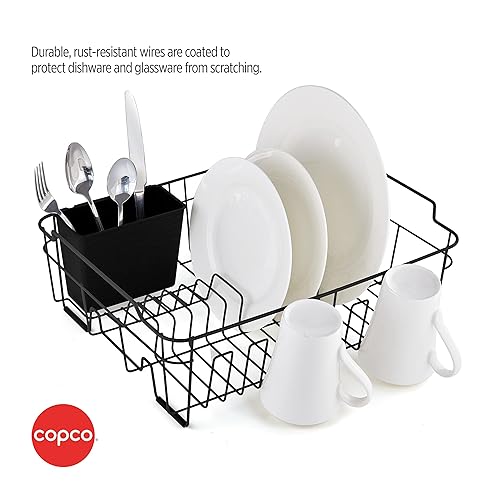 Miniatura 5 de Copco Escurridor de platos pequeño negro con organizador de cubiertos extraíble y asas dobles para un fácil transporte y elevación y pies