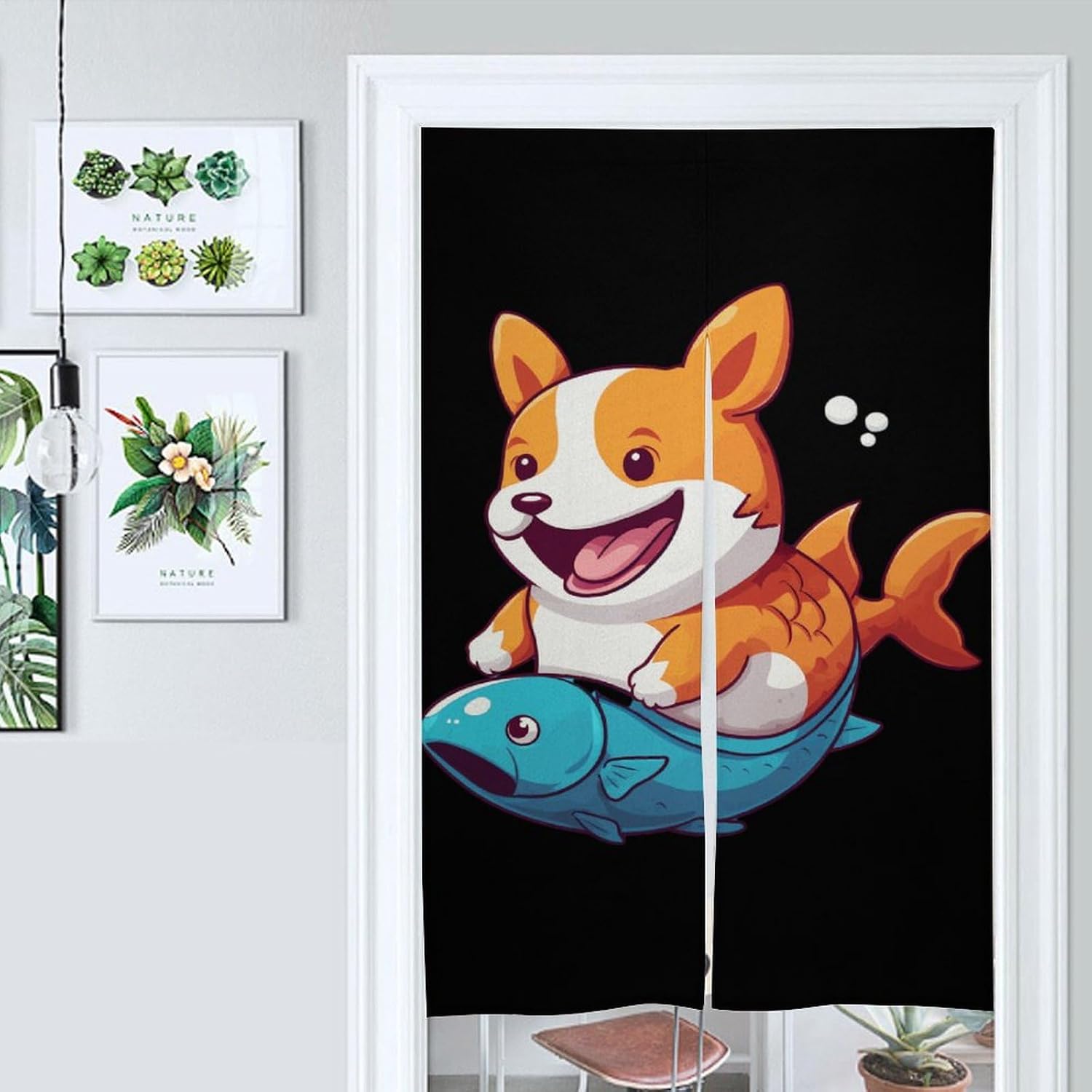 Funny Corgi Mermaid Door Curtain Blackout Door Cover Curtains Door Screen for Home Accessories