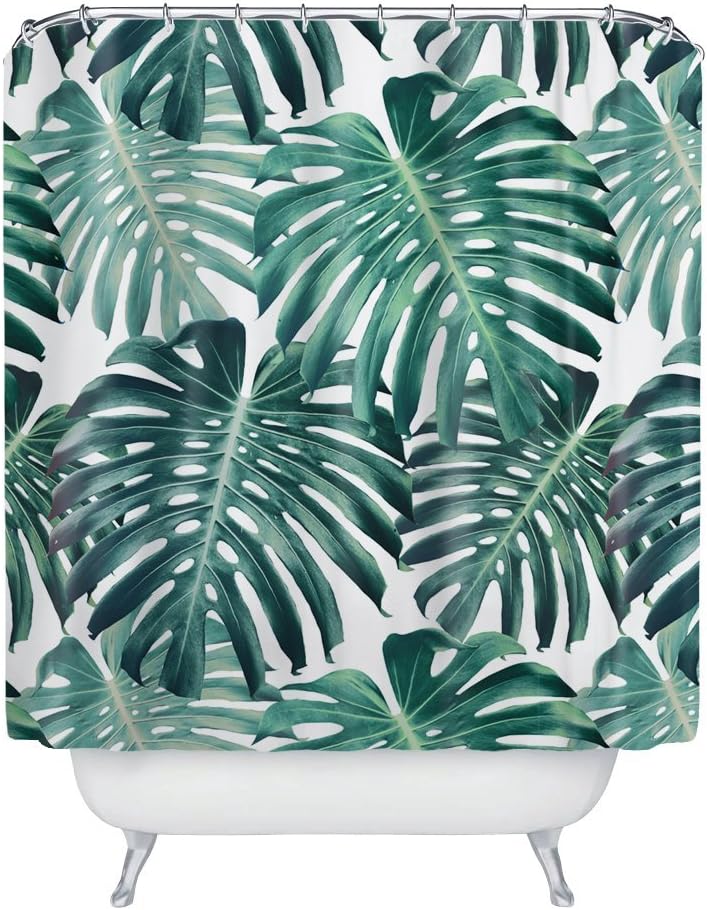 Tropical Broadleaf Plant Extra Long Waterproof Bathroom Shower Curtains with 12 Hooks