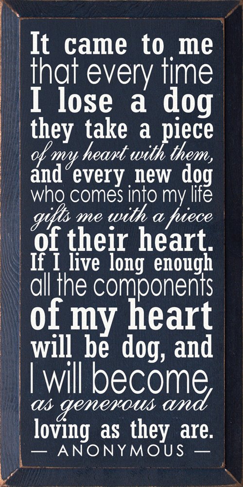 Cartel de madera con texto en inglés «It Came to Me That Every Time I Lose a Dog.