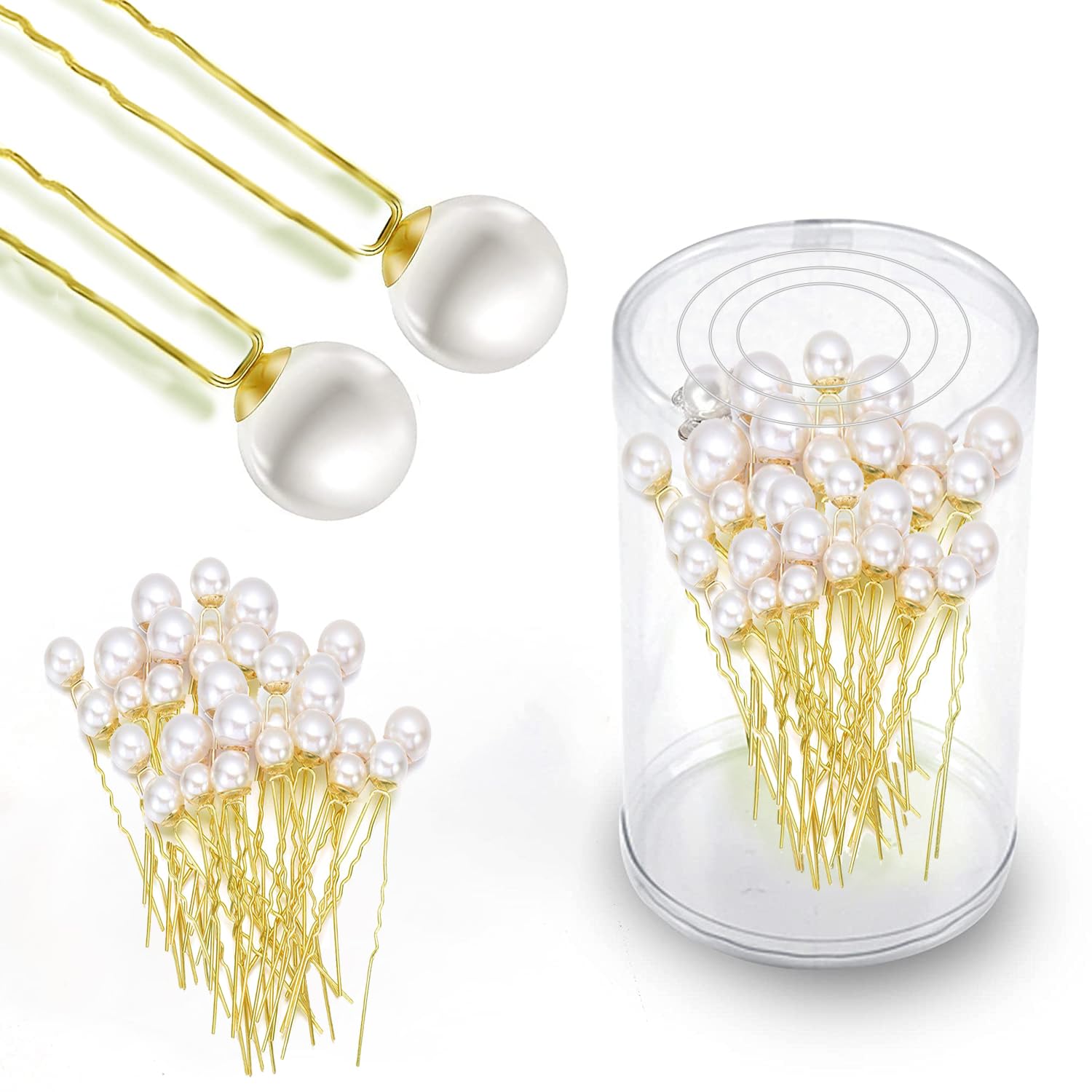 TEMPERIA (24pcs) Pearl U Pins Hair Accessories for Women & Girls - Decoration Pearls Beads Hair Clip for Bride Hairstyle - For Wedding/Parties (MN01)