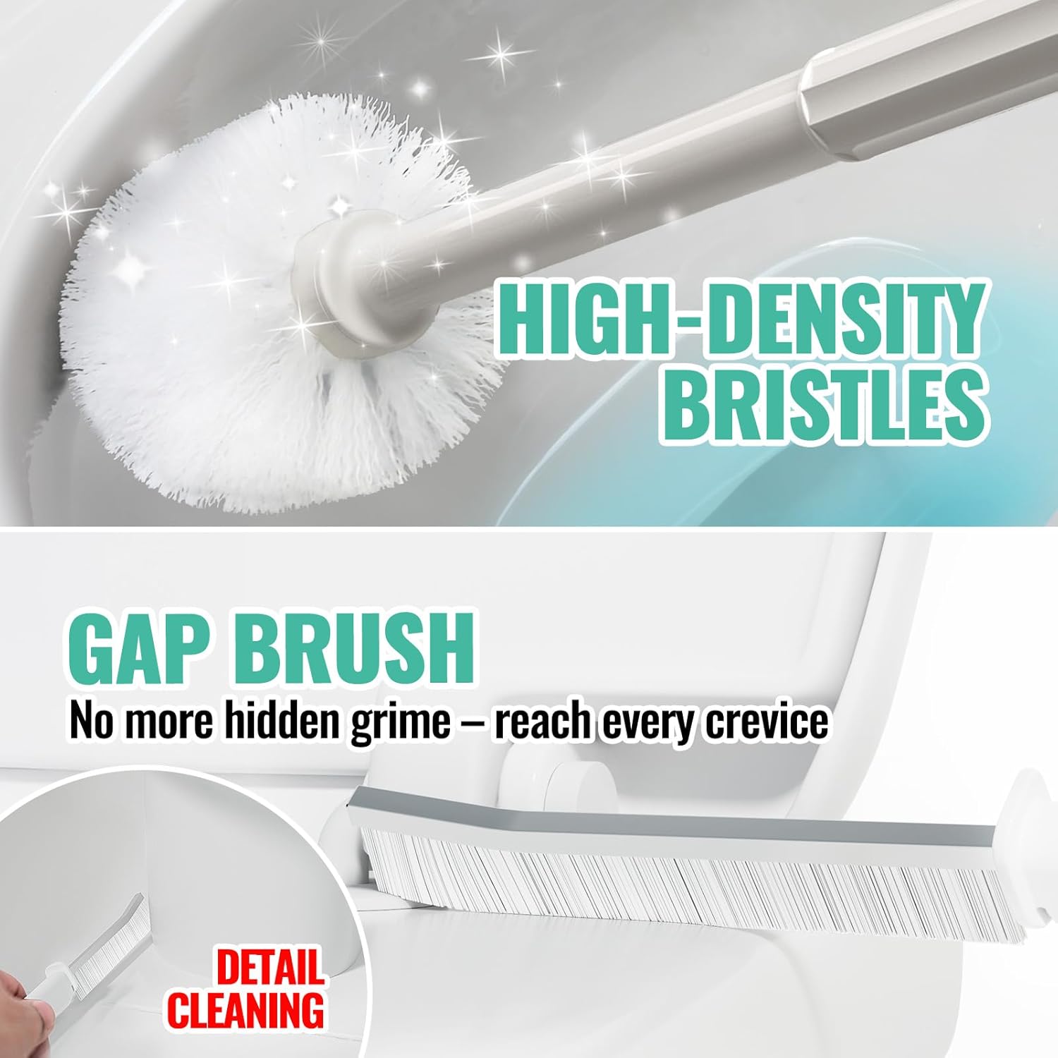 2PACK 4 in 1 Toilet Brush and Plunger Set with Crevice Cleaning Brush, Toilet Plunger and Brush Set with Extra Long Handle, Plungers for Bathroom Accessories, Toilet Plunger with Holder, Light Gray