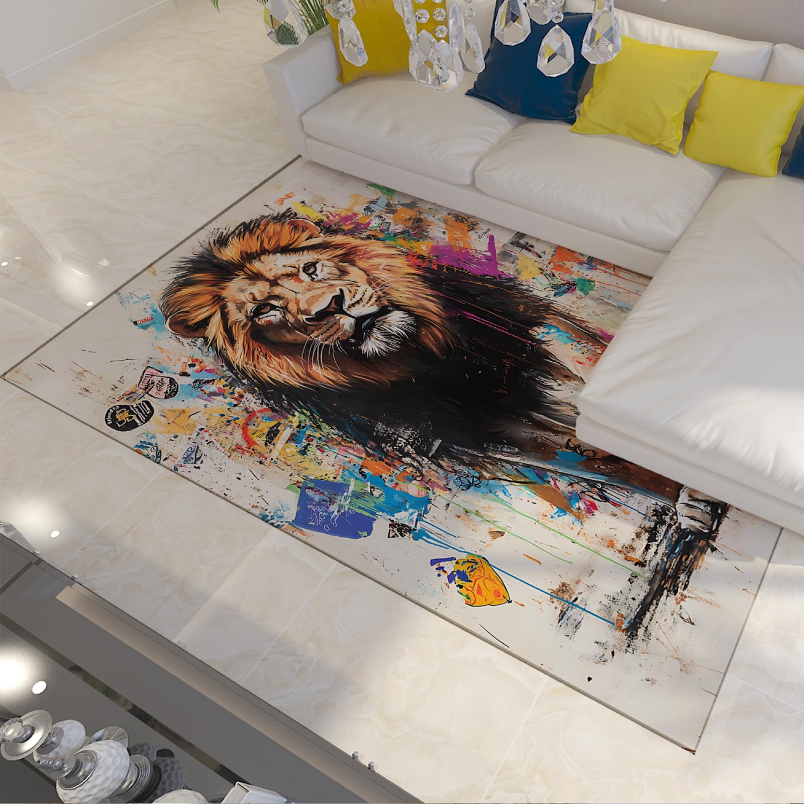 Tapis de lion street art moderne pour grand salon de 120x240