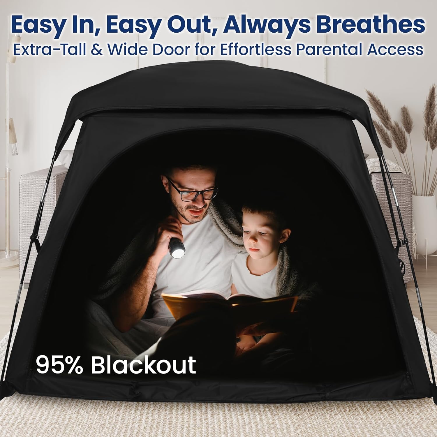 CPC Certified Sensory Tent for Autism Kids Calming & Sleeping, Blackout Large Size & Versatile Fits Twin Floor Bed, Toddler Travel Bed, Portable & Breathable Design with Fan Pouch