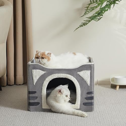 Miniatura 6 de Jiupety Casa para gatos con rascador de gatos, bonita casa de cama para gatos, casa interior para gatos y gatos grandes de hasta 20 libras, dos