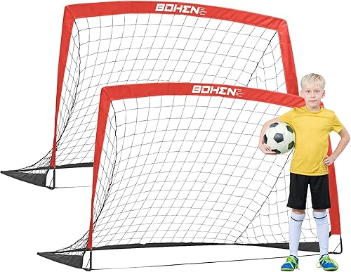 BOHEN 5x3ft Portable Soccer Goal for Kids Backyard with Carry Bag - Easy Folding Lightweight Fun for Outdoor Indoor Training Games for Teen Youth