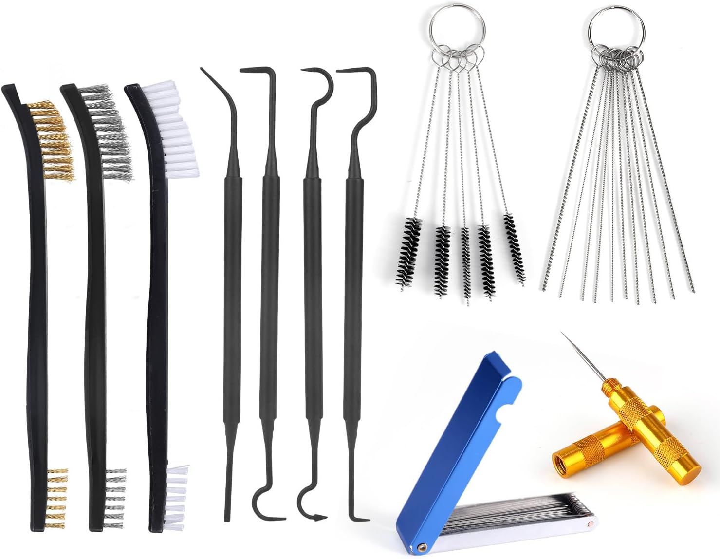 lasuroa Carburetor Jet Cleaning Kit, Includes 23 Needles 5 Nylon Brushes 1 Scraper 4 Cleaning Hooks & 3 Double Headed Brushes Torch Tip Cleaner for Motorcycle ATV Chainsaw & Welder Maintenance
