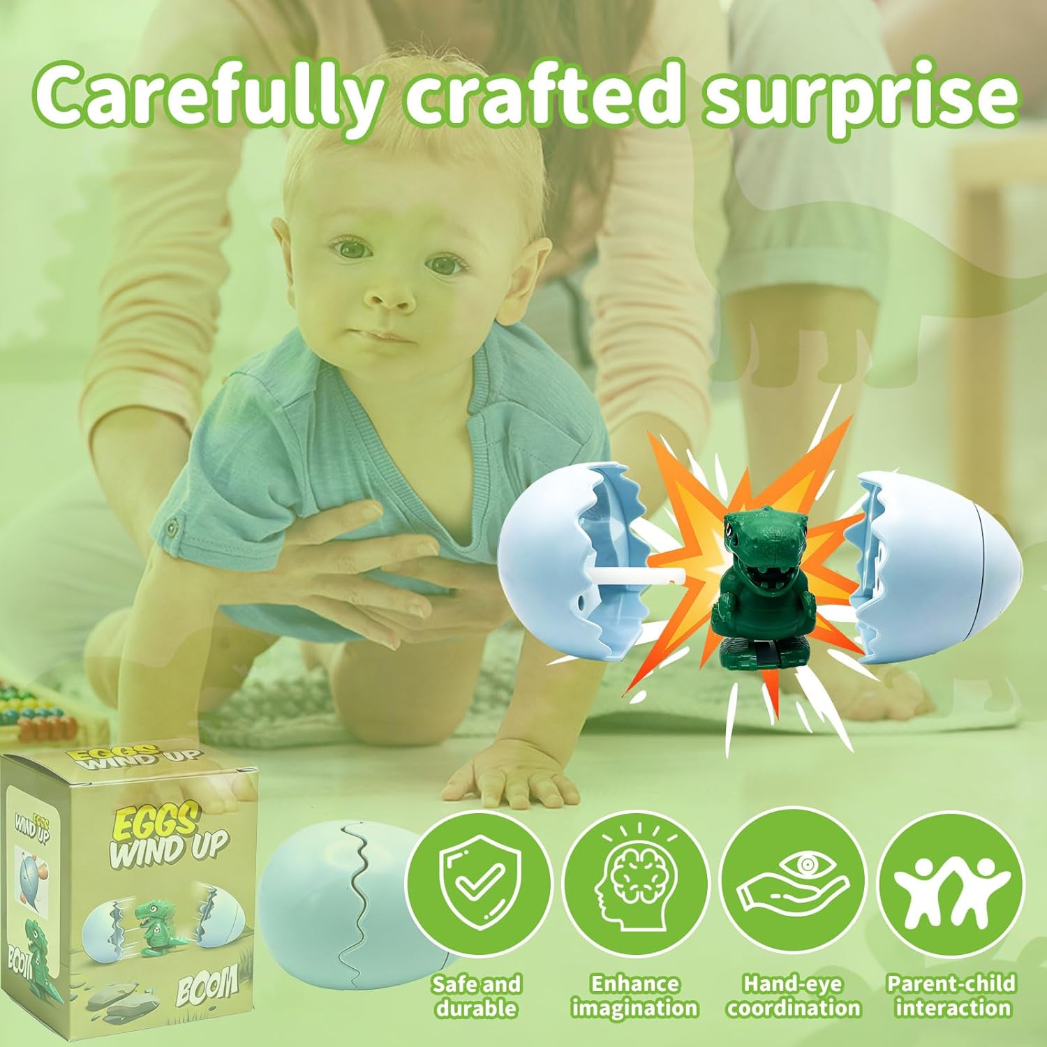 DEEMO Wind Up Dinosaur Easter Eggs That Hatch with Magic Spin – Easter Basket Stuffers & Egg Hunt Prizes, Surprise Dino Toys Party Favors for Boys and Girls