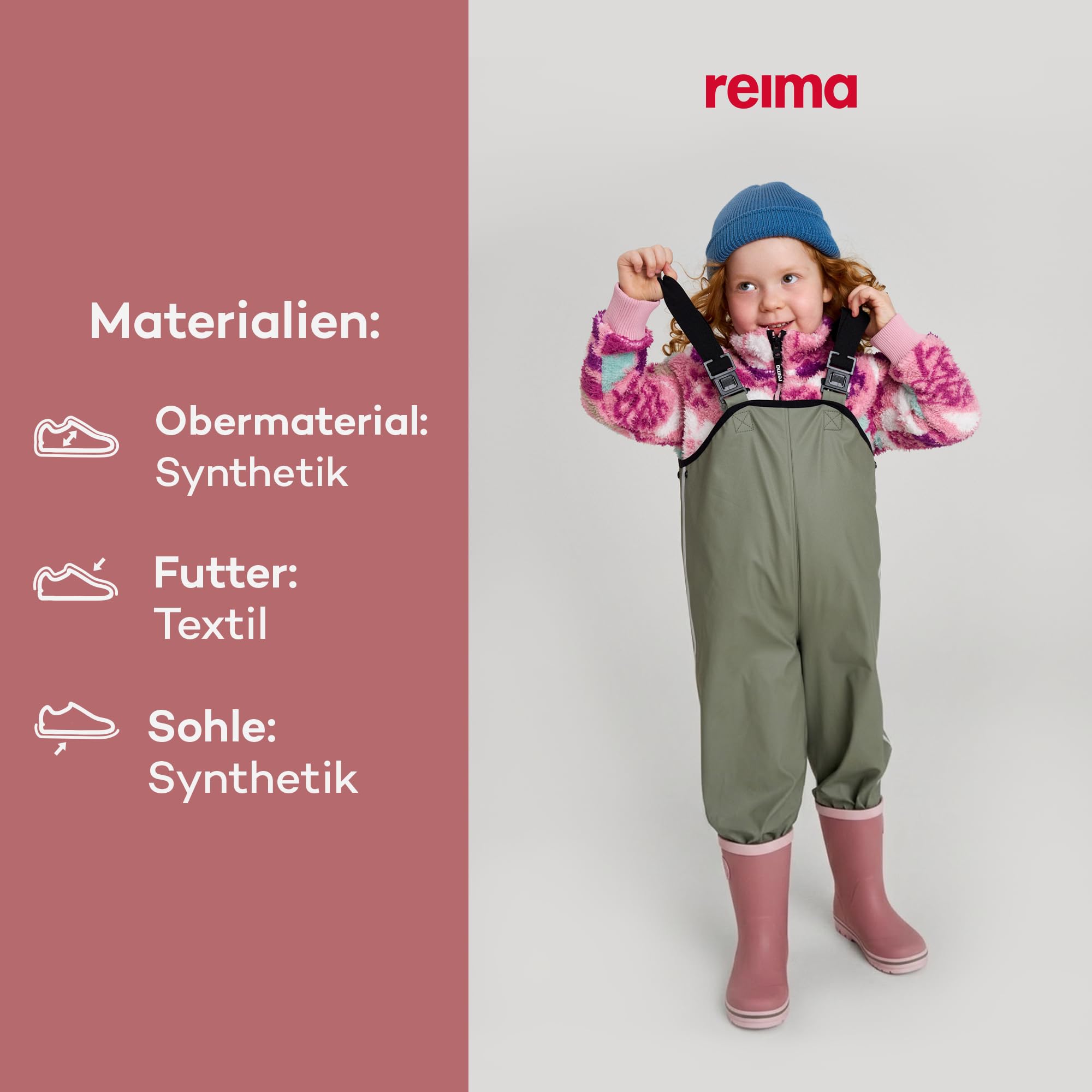 Reima - Taika Gummistiefel für Kinder - Wasserdichte Regenstiefel Kinder mit Baumwollfutter, flexibler Griffsohle, reflektierenden Details und Happy Fit-Einlegesohlen - Rose blush, 28