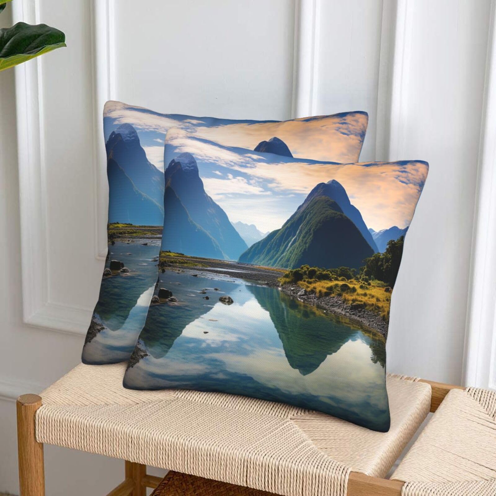 NONHAI Decorative Throw Pillow Covers Set of 2, 20"x20" Square Cushion Case Soft Comfy Fiordland National Park Throw Pillows for Couch Cushion Livingroom Farmhouse Home Decor Pillowcases