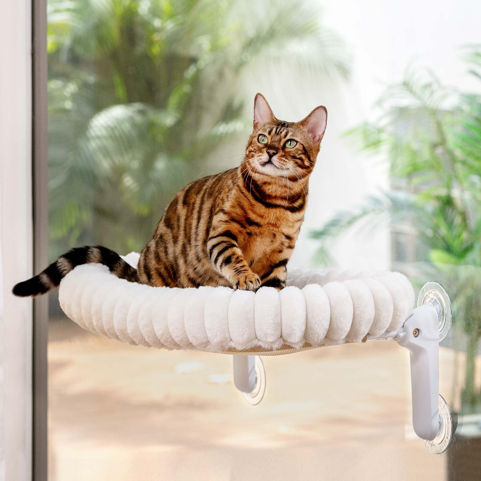 GUUSII HOME Amaca Gatto Finestra Pieghevole Amaca per Gatti Grande Sospeso con Ventosa Cuccia Letto Gattini Interno Fino a 18kg Tappetino Reversibile Facile da Montare 54 * 30cm (Bianco, M)