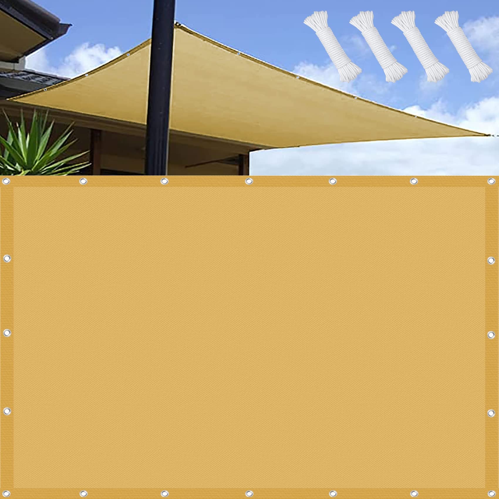 Waterproof Sun Shade 4.5 x 5 m Waterproof 98% UV Block Outdoor Pergola Awnings with Fixing Kit, Easy to Install for Outdoor Patio Garden Yard Backyard, Cream Color