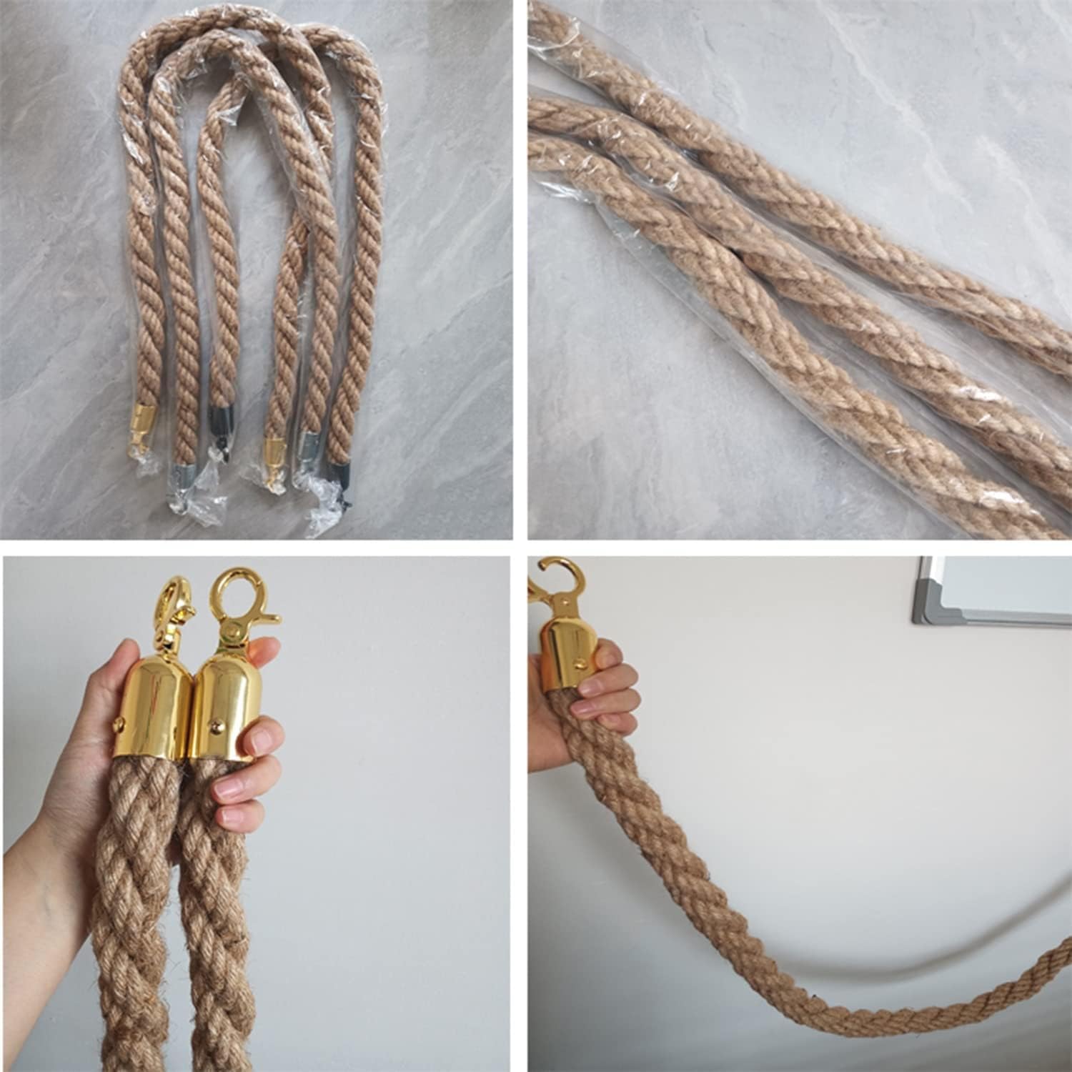 Barreras de control de multitudes, cuerda de cáñamo de 1 m con clips pulidos, soportes de gestión de colas, postes de delimitación de barrera de seguridad plateados, para eventos y seguridad