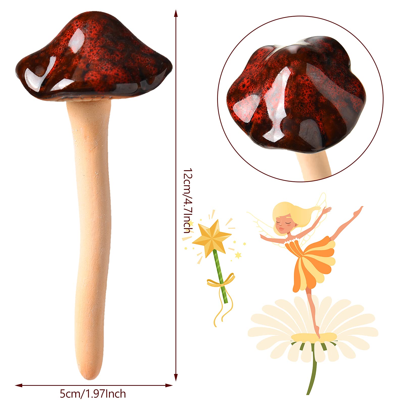 Patelai Lot de 8 Figurines de Champignon en céramique pour Jardin - Statue de Jardin en Pot - Décoration de pelouse - pour l'extérieur