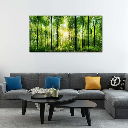 Miniatura 8 de Lienzo impreso para pared, decoración del hogar, amanecer por la mañana, árboles verdes, paisaje, sol sobre bosque, imagen realismo, rústico,