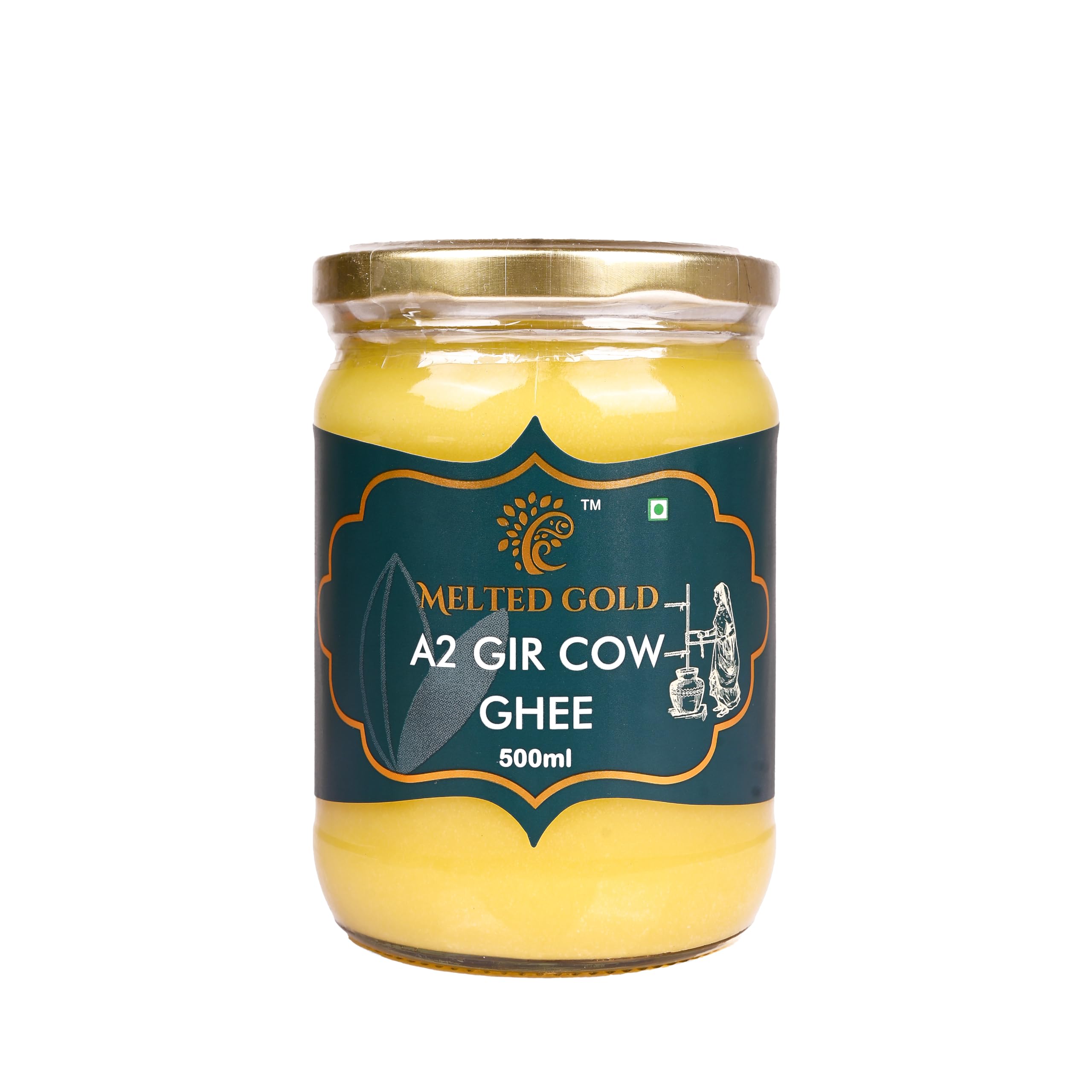 Melted Gold A2 Gir Cow Ghee 500ml | Bilona Method | Curd Churned | Free Grazed Gir Cow| Single Origin | Rich Aroma | No Preservatives | Healthy Cooking Ghee